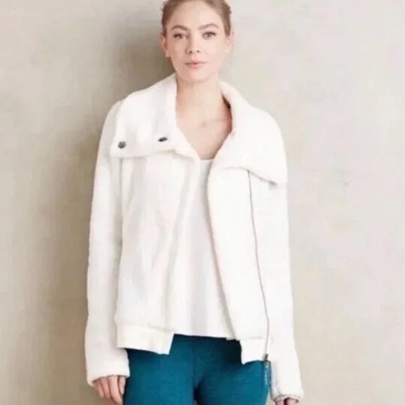 Anthropologie Pure + Good Warm and Cozy Fleece Sherpa Moto Jacket SZ S - Picture 2 of 15